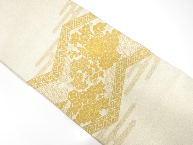 JAPANESE KIMONO / ANTIQUE FUKURO OBI / SILK / TSUZURE / WOVEN PEONY